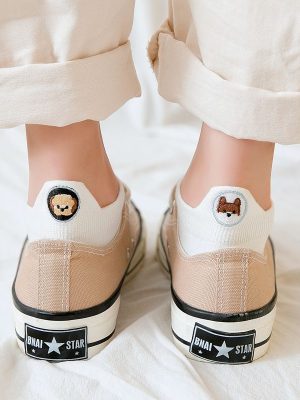 1 Pair Of Vanessa’s Cute Puppy Embroidered Casual Ankle Socks for Women