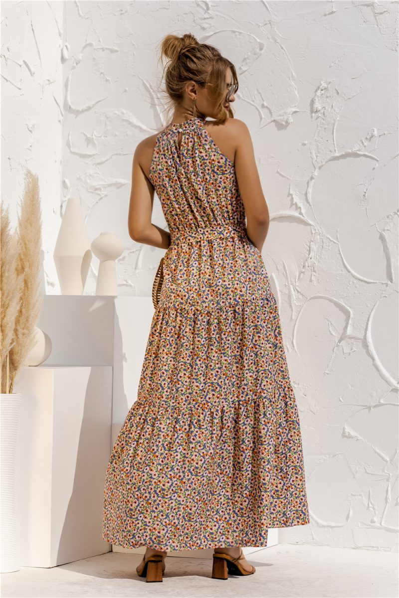 Polka Dot Printed Halter Tied Dress Dress - Image 4