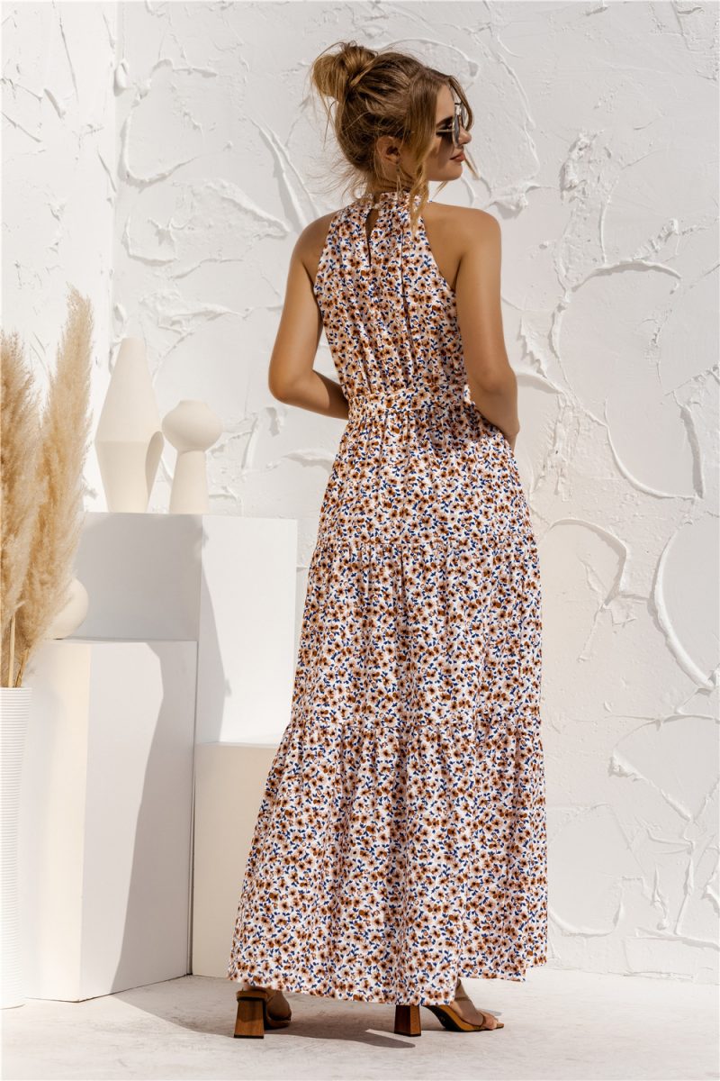 Polka Dot Printed Halter Tied Dress Dress - Image 7