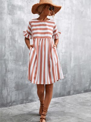 Popular Women Clothing Striped Stitching Dress