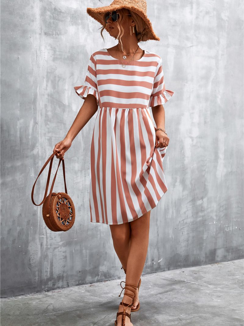 Popular Women Clothing Striped Stitching Dress - Image 3