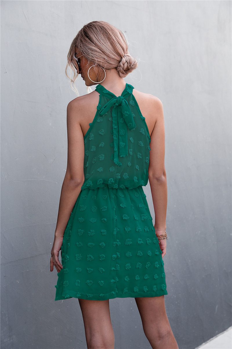 Popular Women Clothing Halter Jacquard Fur Ball Dress - Image 2