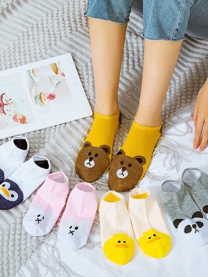 Cute Cartoon Cotton Invisible Cute Animal Breathable Happy Socks – 5 Pairs Pack