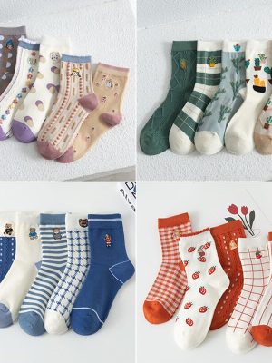 Vanessa’s Creative Fruit Pattern Cotton Ladies Novelty Cartoon Socks 5 Pairs