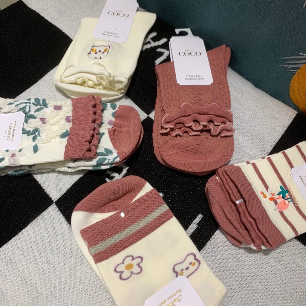 Vanessa's Cute Palace Lolita Style Embroidery Cotton Tube Socks 5 Pairs - Image 2