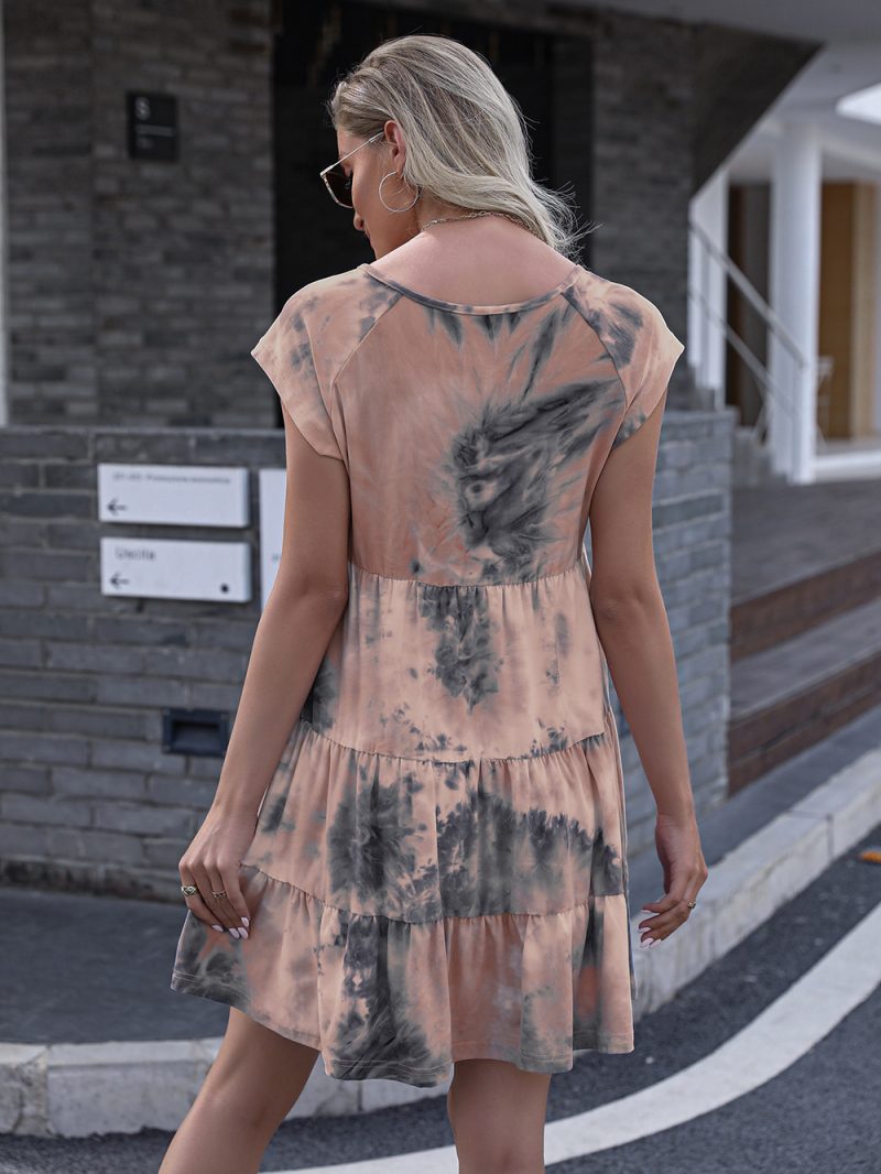 Spring Summer  Tie Dyed Printed Gradient Color Loose Short Sleeve Dress Women - Image 6