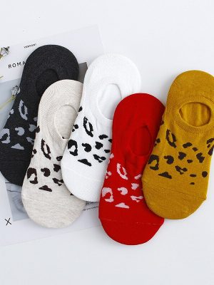 Vanessa’s 3D Leopard Printed Women’s Boat Socks Spring Summer Socks 5 Pairs