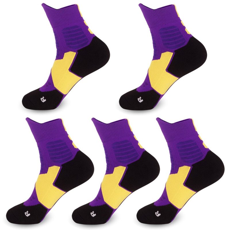 5 Pairs Pack Sports Socks Men Professional Basketball Running Towel Bottom Anti-Slip Socks - Image 4