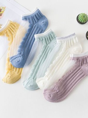 Sexy Lace Fishnet Mixed Fiber Transparent Funny Happy Stretch Elastic Socks – 5 Pairs Pack