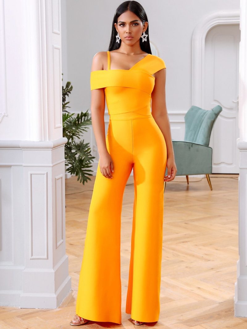 New Summer Orange 2 Two Pieces Sets Sexy Spaghetti Strap Short Sleeve Tops & Long Pants Women Fashion Club Party Sets - Image 2