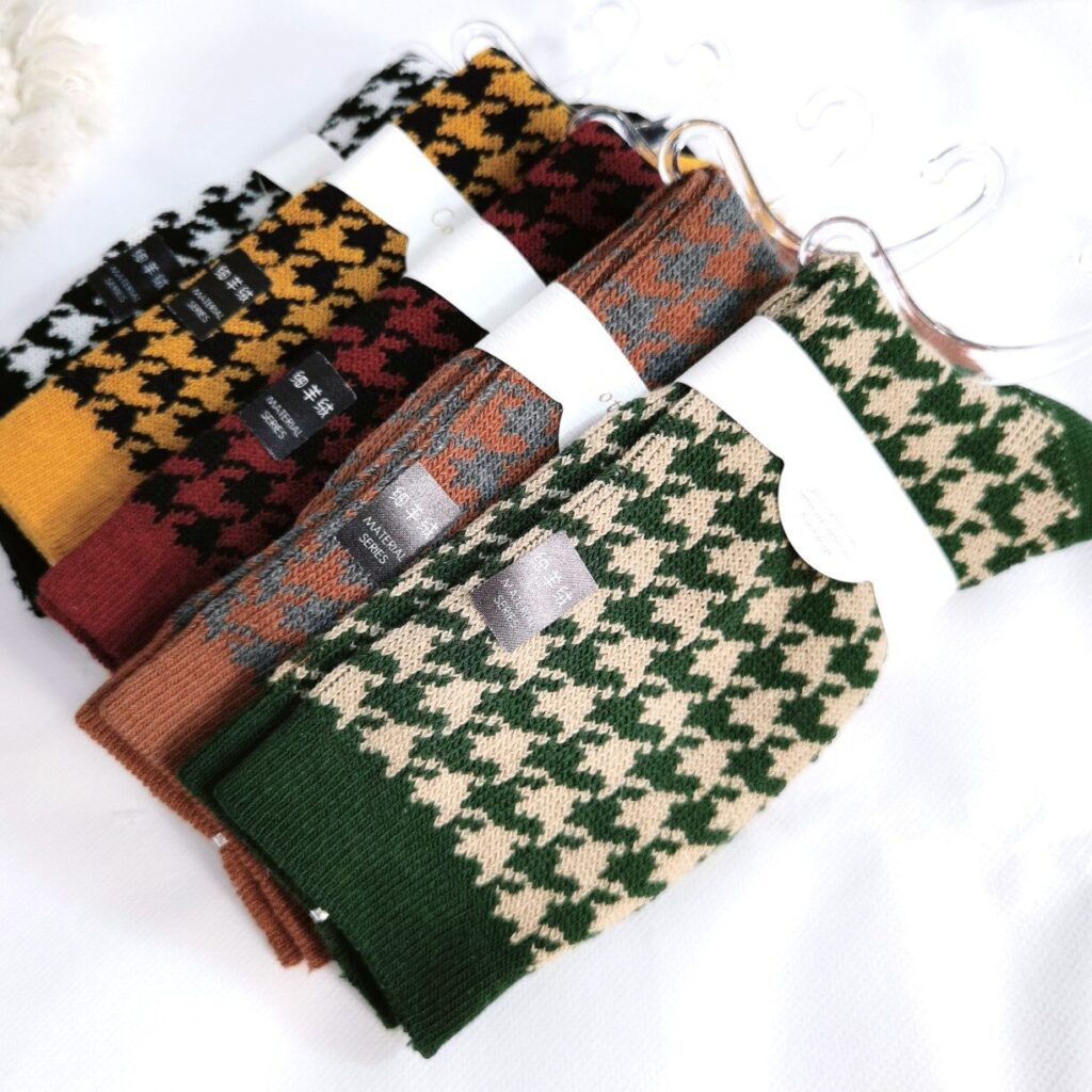 Vanessa's Houndstooth Cotton High Tube Socks for Women 5 Pairs- Winter Collection - Image 2