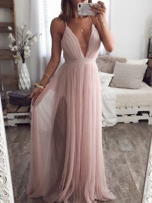 Strap striped mesh lace split women dress Sexy deep v neck backless maxi dress Autumn winter long party dress vestidos