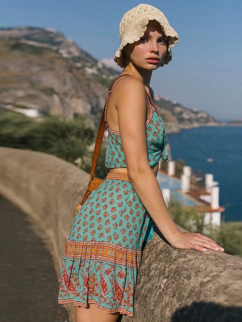 Hippie Floral Printed Mini Skirts Vintage Elastic Tassel Faldas Summer 2022 Beach Boho Casual Clothes Short Women Skirts - Image 5