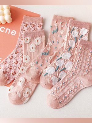 Vanessa’s Colorful Flower Women’s Cotton Crew Socks – 5 Pairs Spring Collection