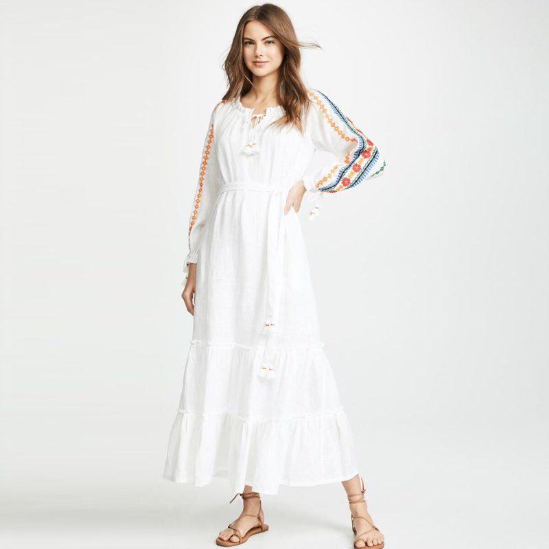 Spring Summer Women Dress Long Sleeve Boho Embroidery Dresses Loose Casual Long Dress Robe Beach Female Vestidos - Image 2