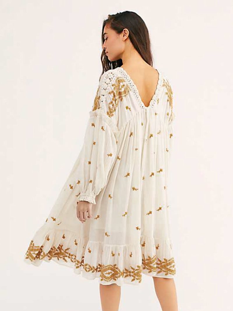 Lavender Fields Midi Dress Summer Fall Long Sleeve Loose Embroidery Chic Dress Floral Boho Hippie Vintage Vestidos - Image 2