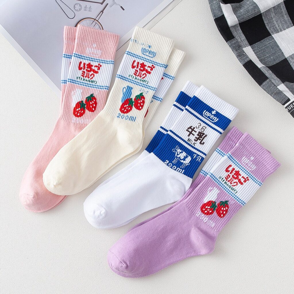 Vanessa's Kawaii Jacquard Fruit Milk Pinky/White Women Socks - Image 2