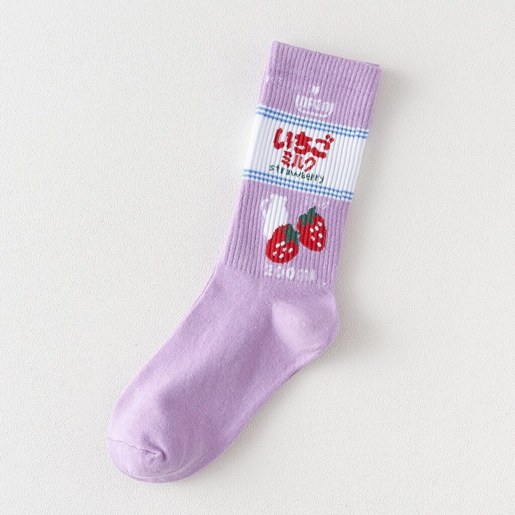 Vanessa's Kawaii Jacquard Fruit Milk Pinky/White Women Socks - Image 4