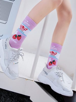 Vanessa’s Kawaii Jacquard Fruit Milk Pinky/White Women Socks