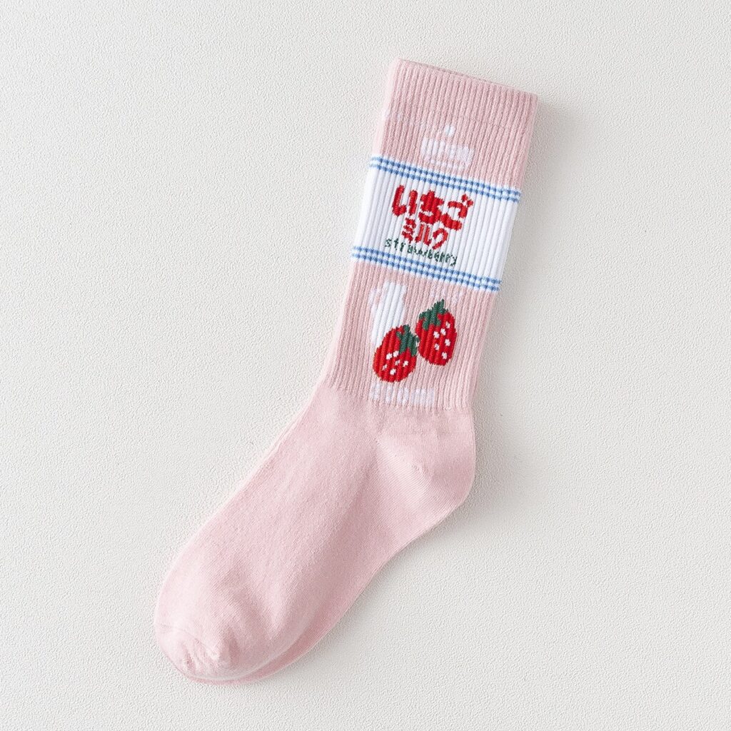 Vanessa's Kawaii Jacquard Fruit Milk Pinky/White Women Socks - Image 5