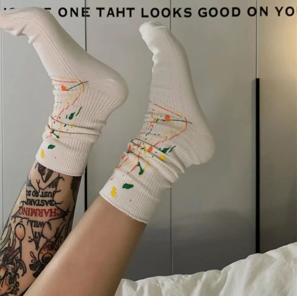 Vanessa's Korean Love Abstract Art Socks - Long Cotton Tube Socks for Women - Image 3