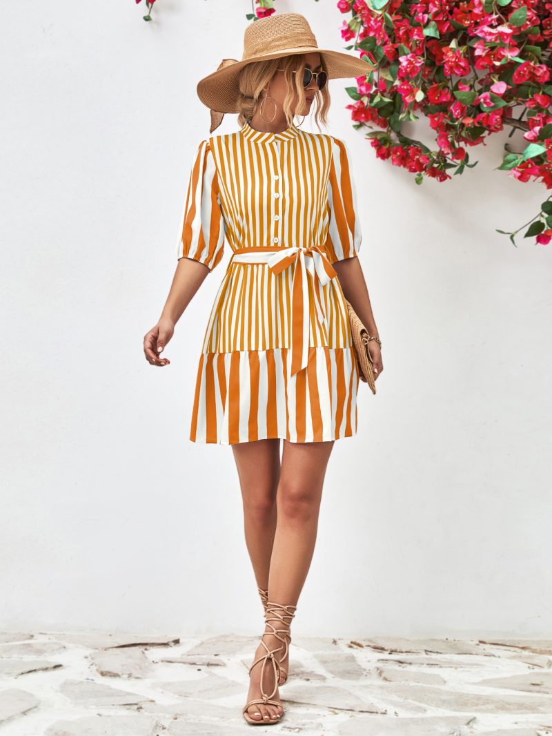 Popular Women Clothing Puff Sleeve Stand Collar Dress - Image 3