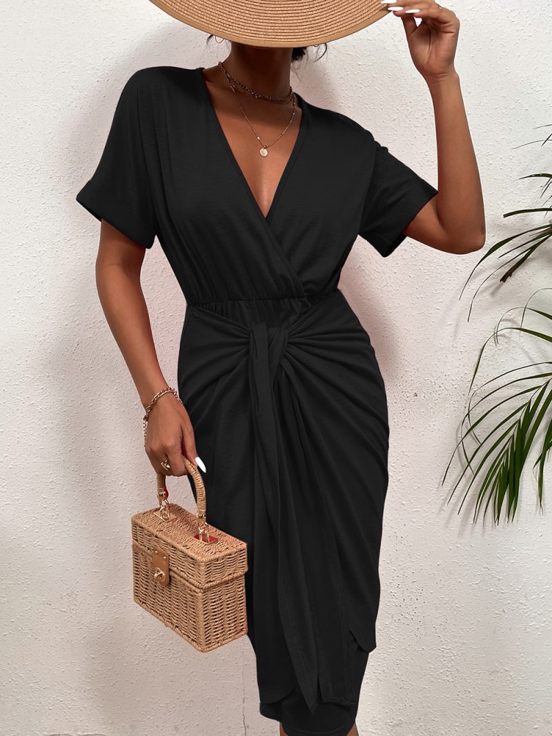 Women Clothing Sexy Deep V Plunge Neck Slim Fit Sheath Dress for Women - Image 2