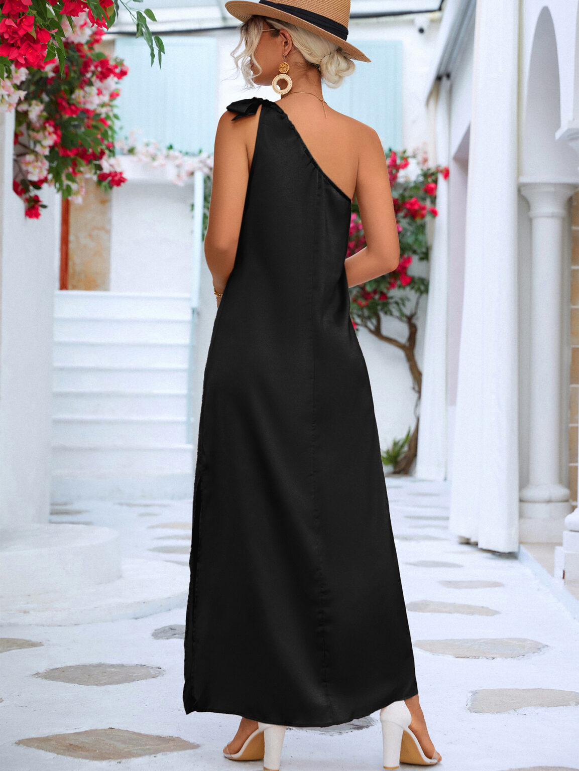 Spring Summer Eaby Oblique Shoulder Tied Dress - Image 3