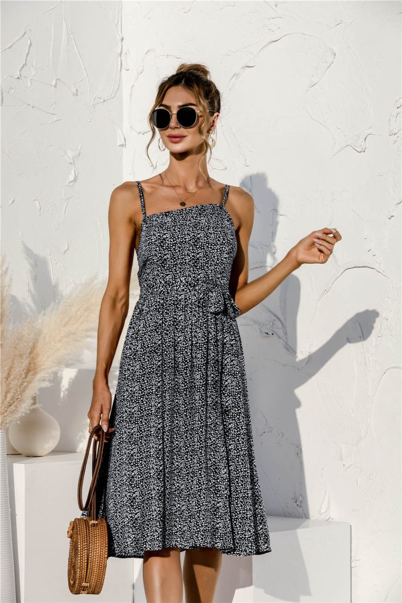 Sundress Summer Sexy Irregular Asymmetric Spaghetti-Strap Tie-Shoulder Floral Dress - Image 4