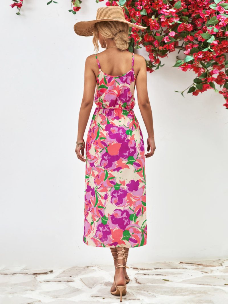Popular Spaghetti Strap Floral Print Split Dress - Image 12