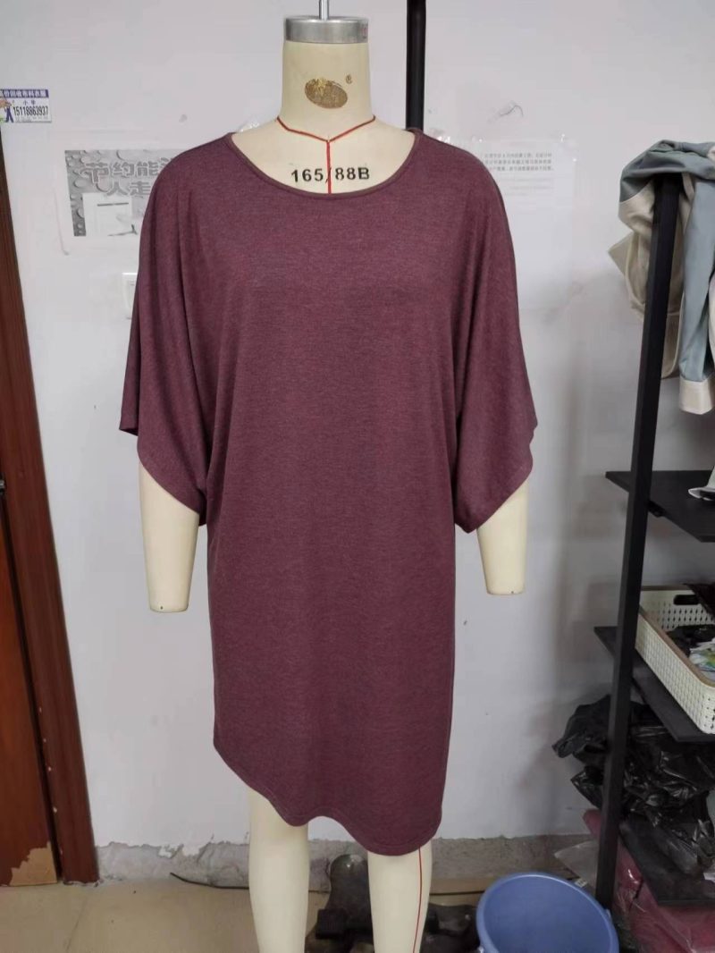 Round Neck Half Sleeve Mid Length Irregular Asymmetric Dress Casual T shirt Loose Dress - Image 8