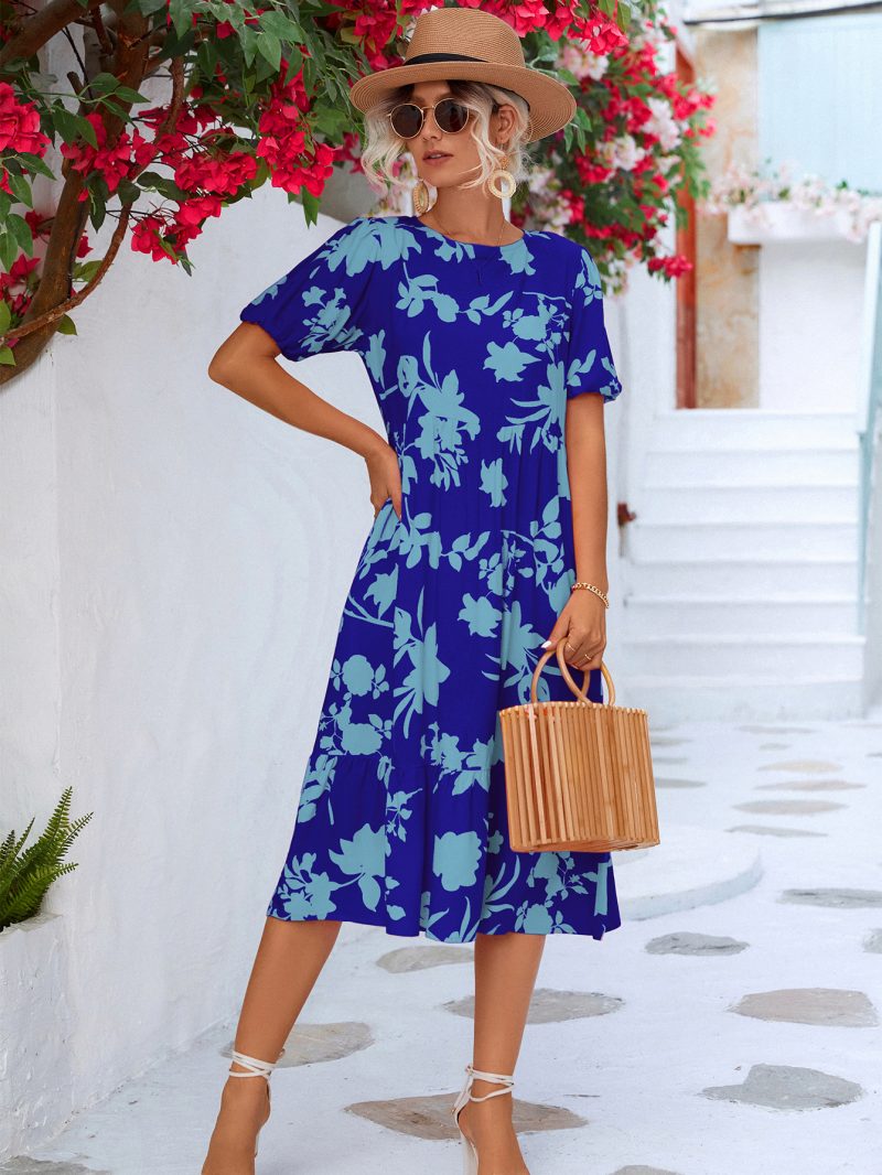 Spring Summer Women Clothing Puff Sleeve Printed Dress - Image 7