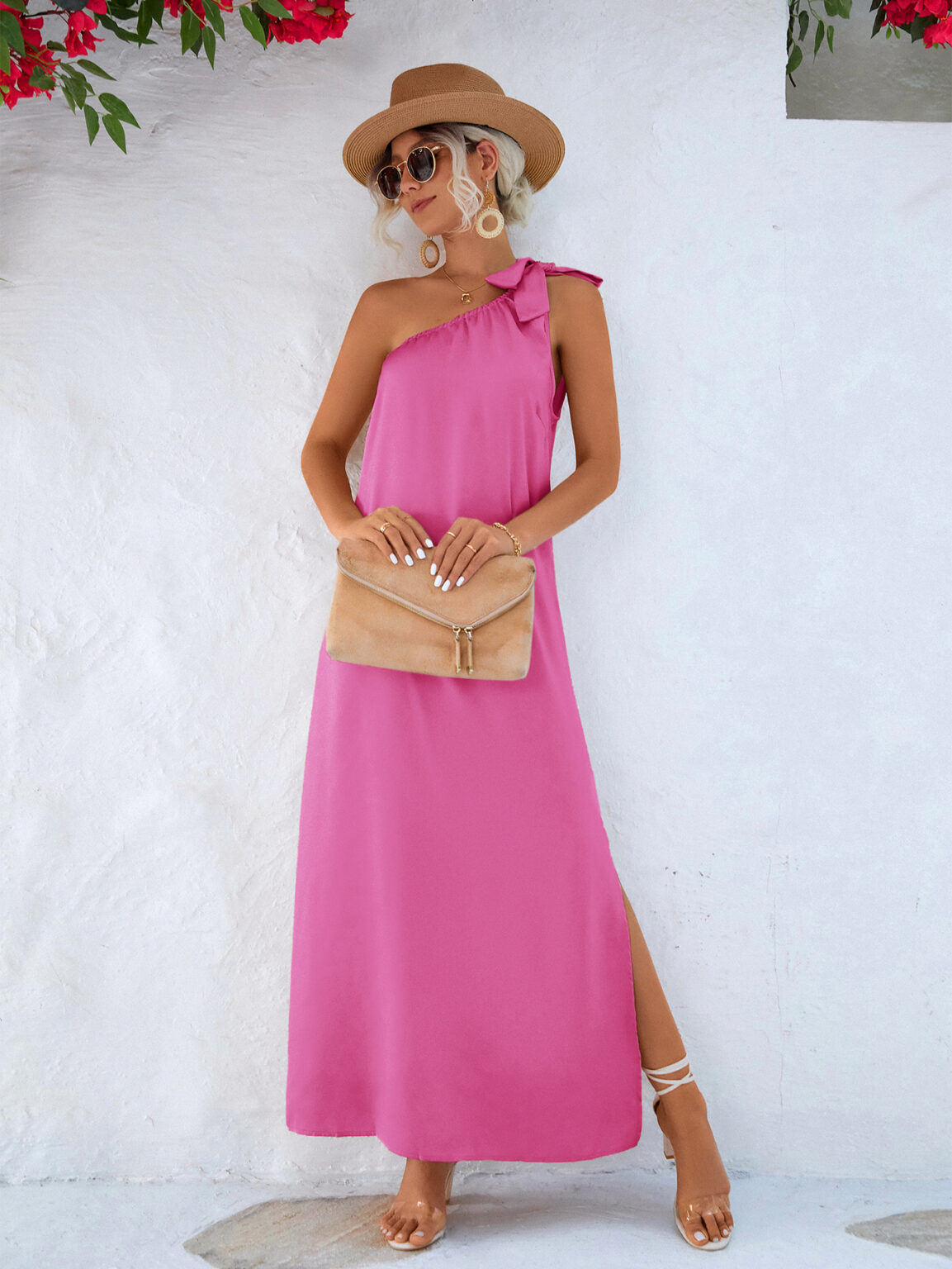 Spring Summer Eaby Oblique Shoulder Tied Dress - Image 2
