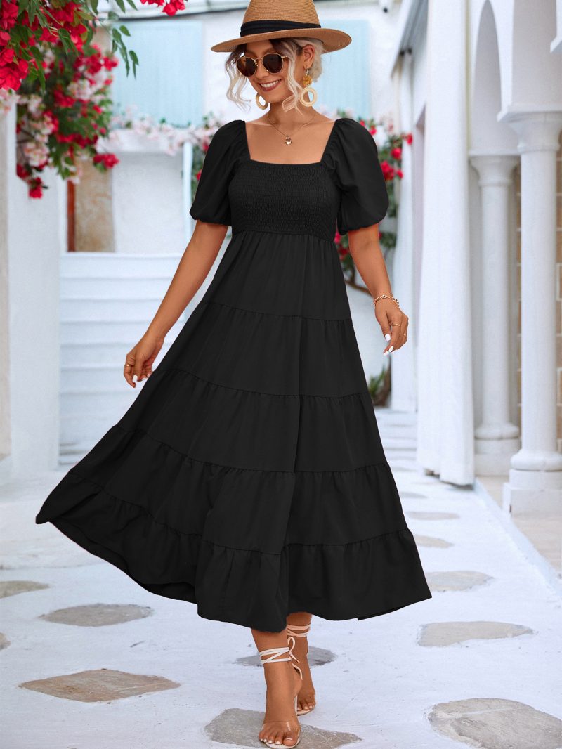 Spring Summer Eaby Casual Puff Sleeve Smocking Dress - Image 3