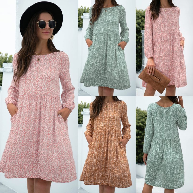 Autumn Winter Long Sleeve Leopard Print Pocket Dress - Image 2