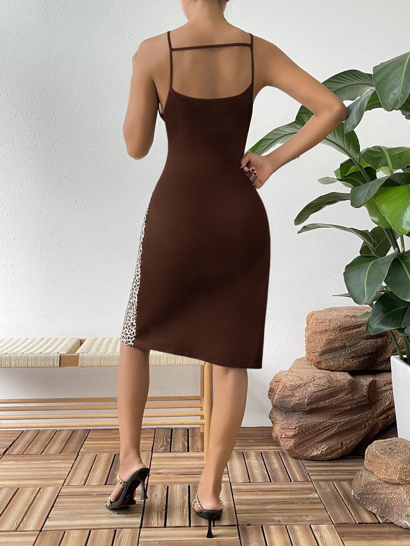 Color Contrast Patchwork Slim Fit Backless Sexy Sling Sheath Dress for Women - Image 4