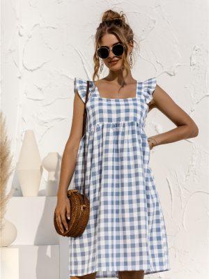 Square Collar Ruffle Sleeve Loose Sleeveless Dress