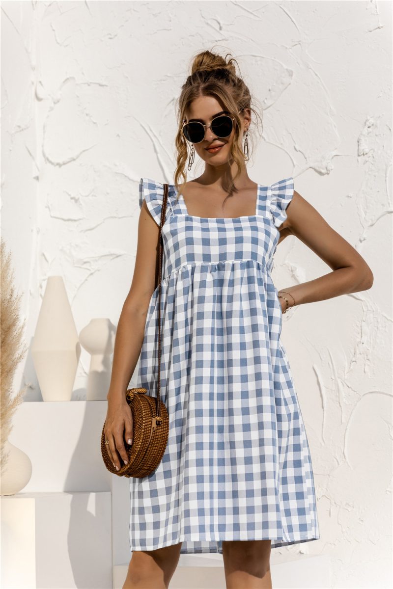 Square Collar Ruffle Sleeve Loose Sleeveless Dress