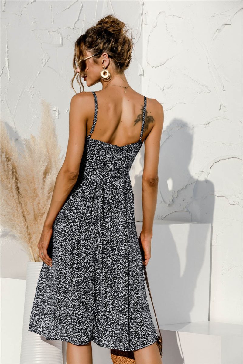 Sundress Summer Sexy Irregular Asymmetric Spaghetti-Strap Tie-Shoulder Floral Dress - Image 5