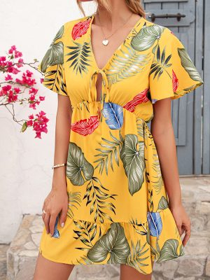 Summer Women Clothing Printed Casual Vacation Short Sleeve Dress for Women