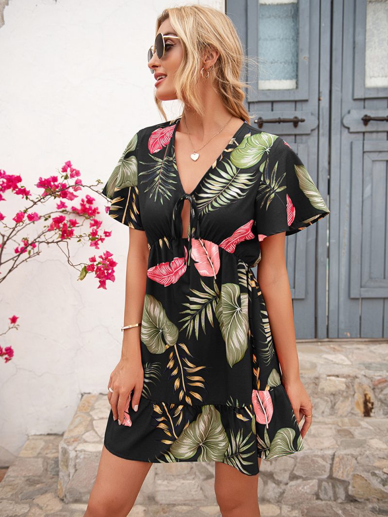 Summer Women Clothing Printed Casual Vacation Short Sleeve Dress for Women - Image 5