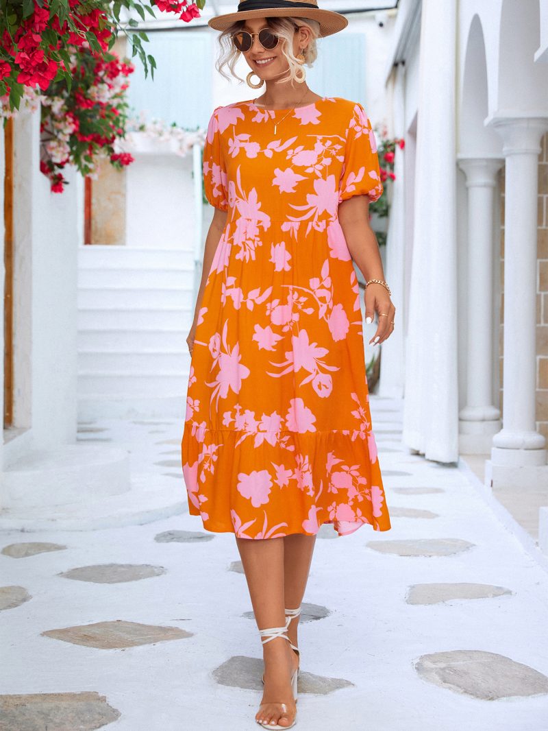 Spring Summer Women Clothing Puff Sleeve Printed Dress - Image 2