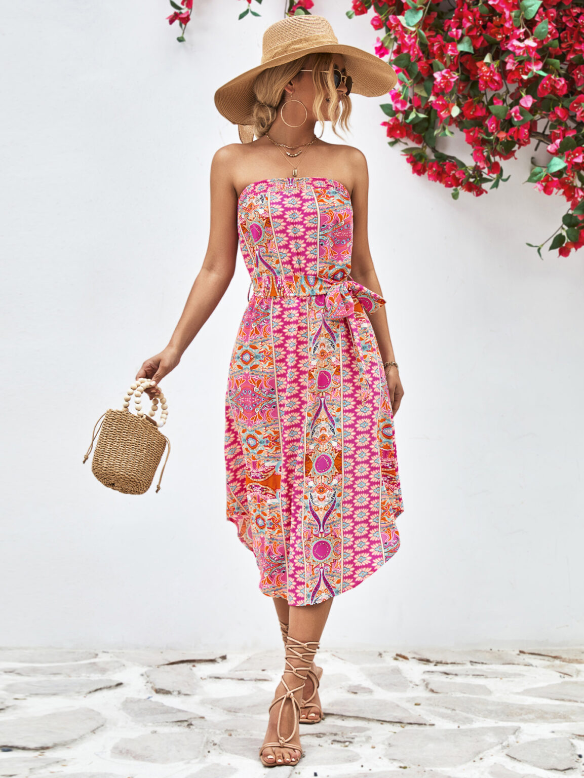 Women Clothing Tube Top Printed Dress - Image 12