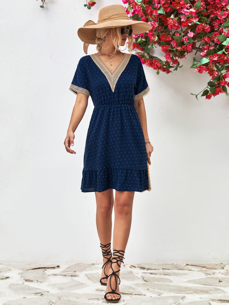 Popular Women Clothing V neck Polka Dot Dress - Image 3