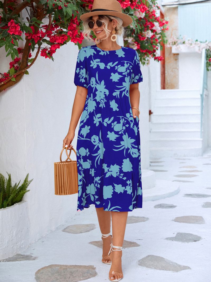 Spring Summer Women Clothing Puff Sleeve Printed Dress - Image 8