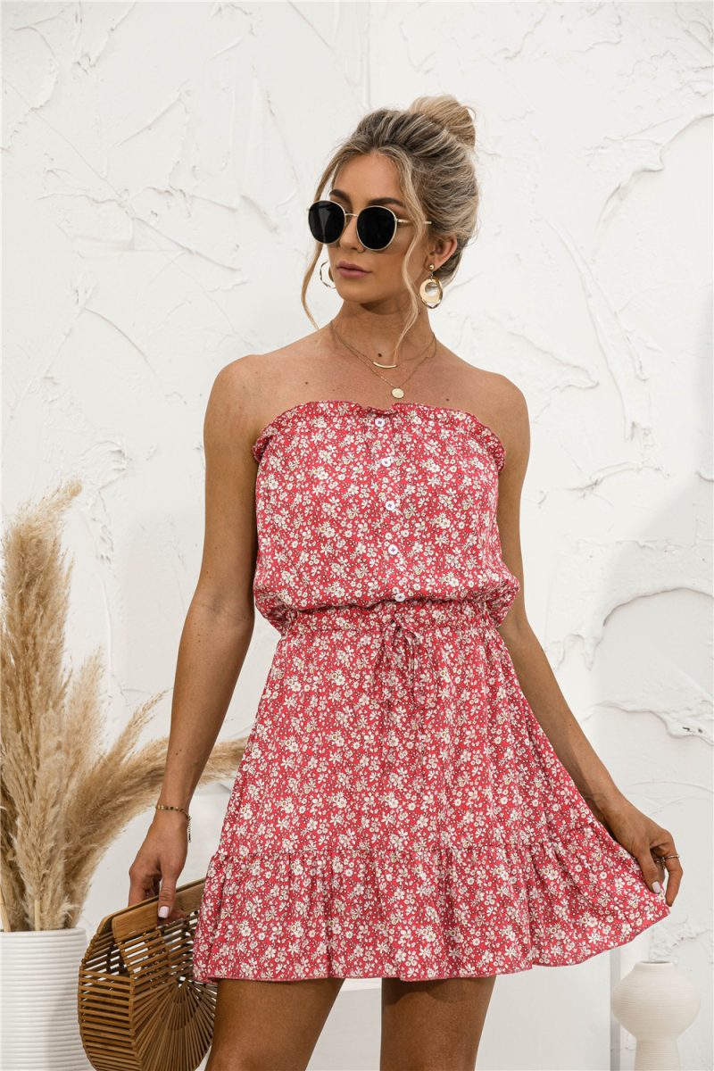 summer Sexy Tube Top Floral Dress - Image 2