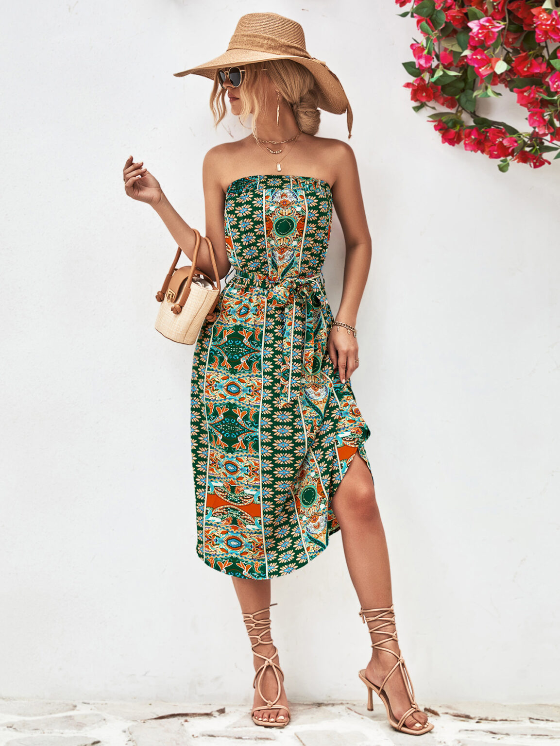 Women Clothing Tube Top Printed Dress - Image 7