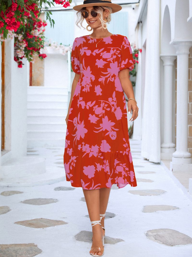 Spring Summer Women Clothing Puff Sleeve Printed Dress - Image 4