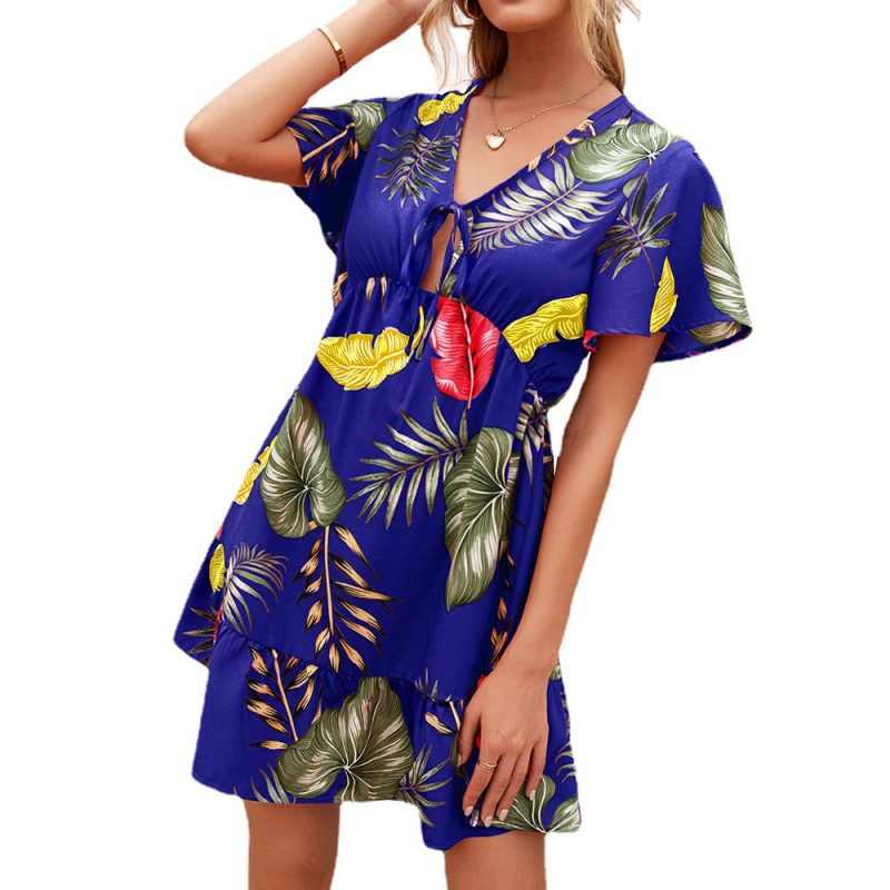 Summer Women Clothing Printed Casual Vacation Short Sleeve Dress for Women - Image 4