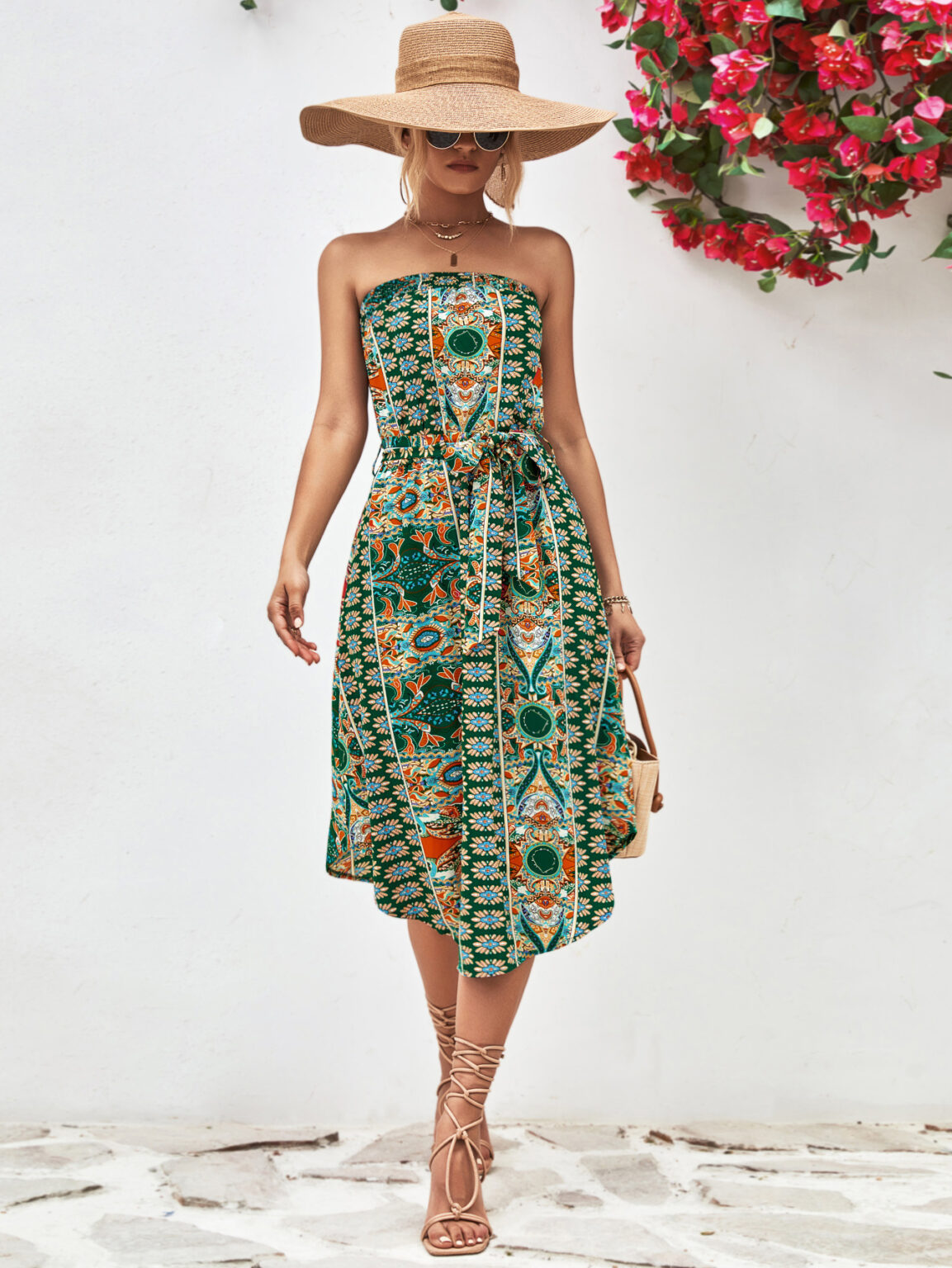Women Clothing Tube Top Printed Dress - Image 8